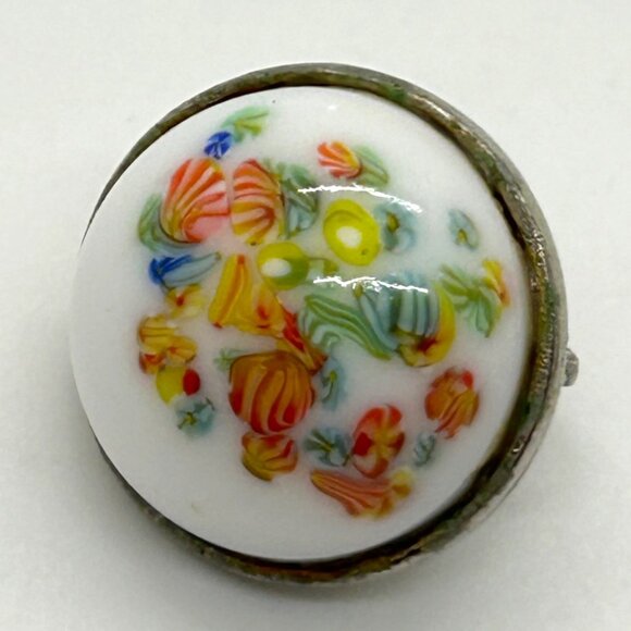 Vintage Hand Painted Porcelain Clip-On Earrings Floral Motif 3/4" Silver-tone - Picture 10 of 10